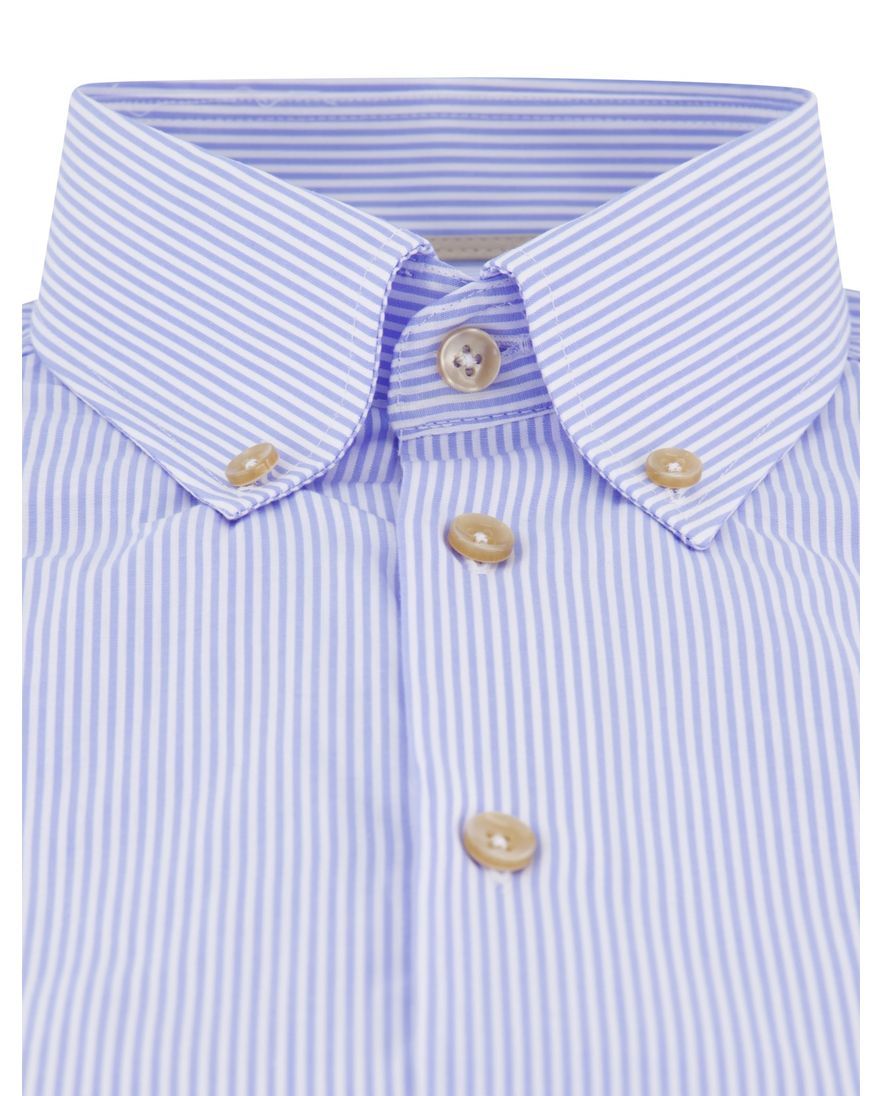 Ledub overhemd korte mouw lichtblauw gestreept normale fit