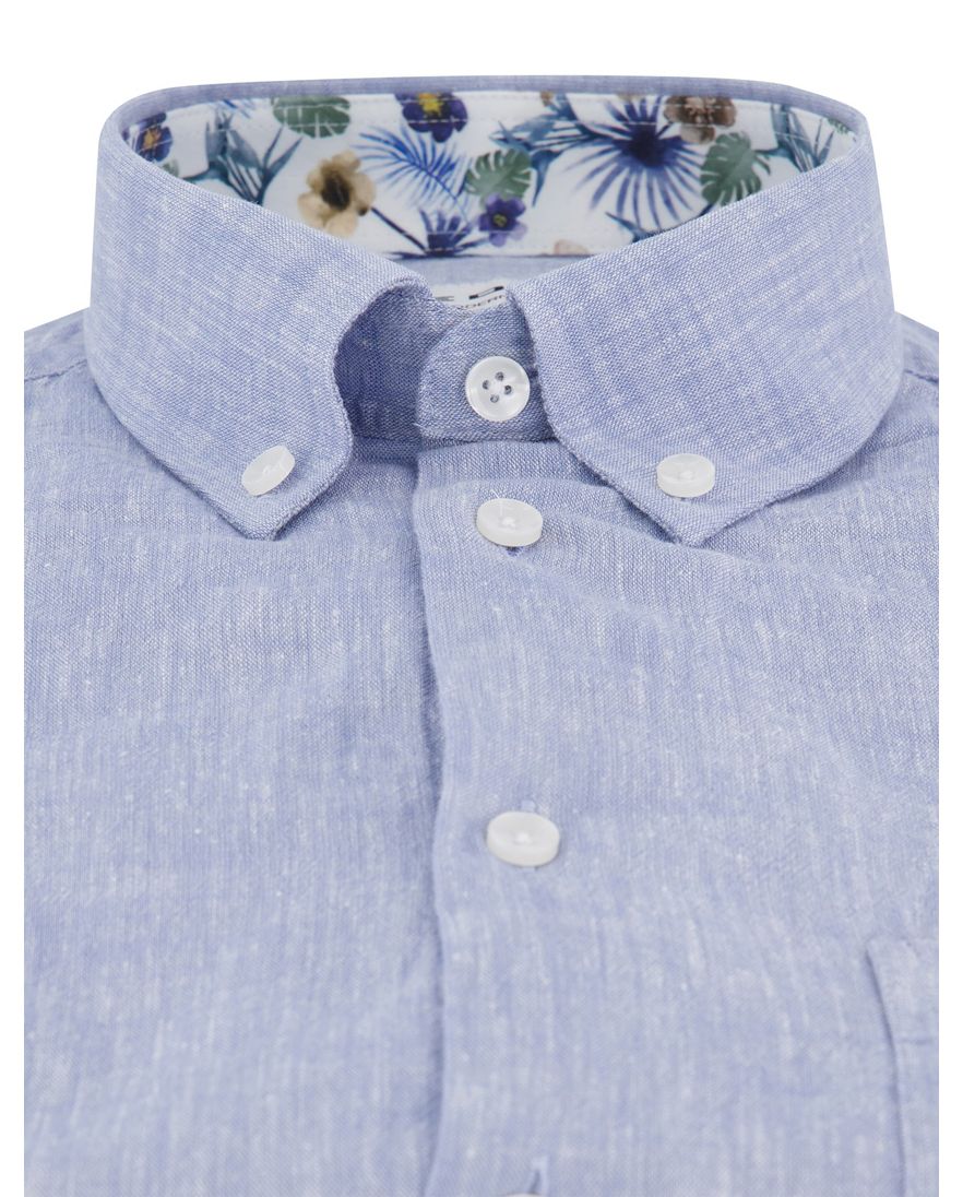 Ledub korte mouw overhemd gemeleerd blauw normale fit