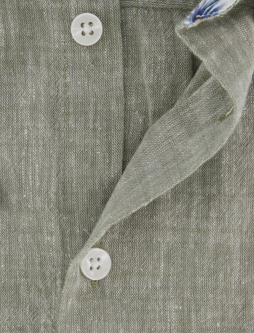 Ledub overhemd korte mouw groen gemeleerd normale fit