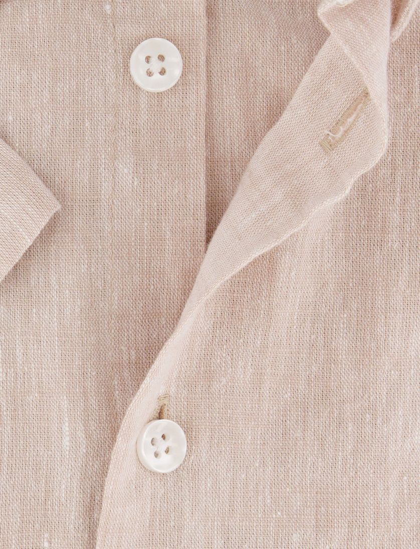 katoenen Ledub korte mouw overhemd lichtbruin gemeleerd