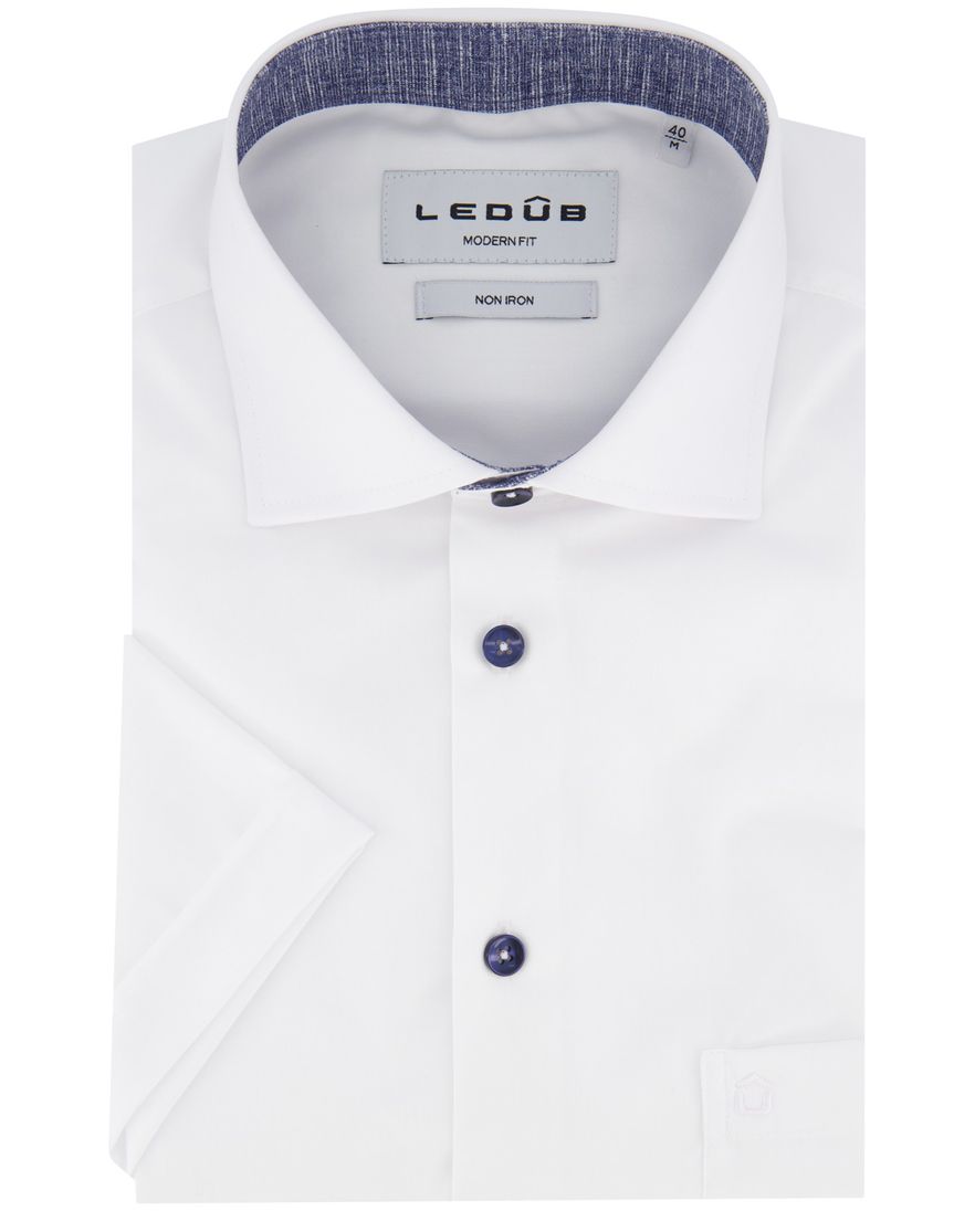 Ledub korte mouw overhemd effen wit strijkvrij normale fit katoen