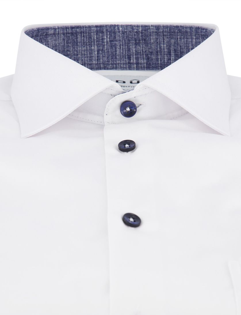 katoenen Ledub korte mouw overhemd wit effen strijkvrij