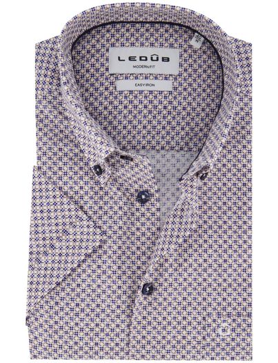 Ledub Ledub normale fit overhemd blauw geprint katoen