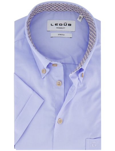 Ledub Ledub overhemd korte mouw blauw stretch