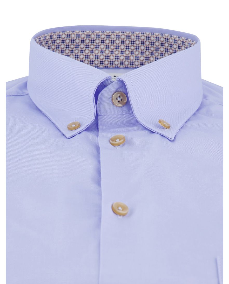 Ledub overhemd korte mouw blauw stretch katoen normale fit