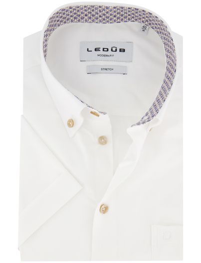 Ledub katoenen Ledub overhemd korte mouw wit effen normale fit