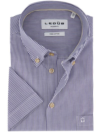 Ledub Ledub normale fit overhemd blauw gestreept katoen