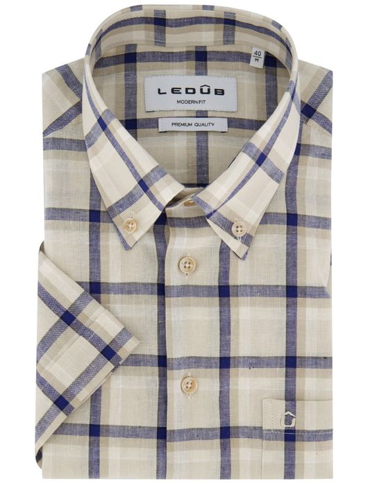 Ledub overhemd korte mouw beige geruit
