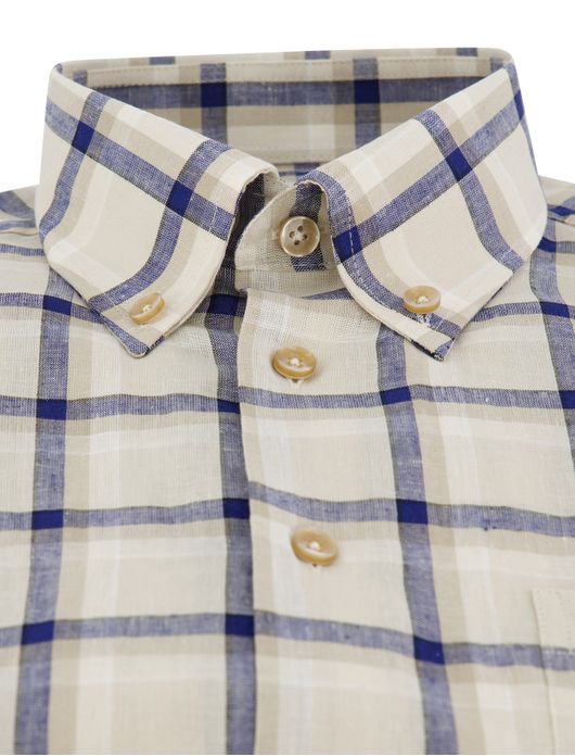 Ledub overhemd korte mouw beige geruit