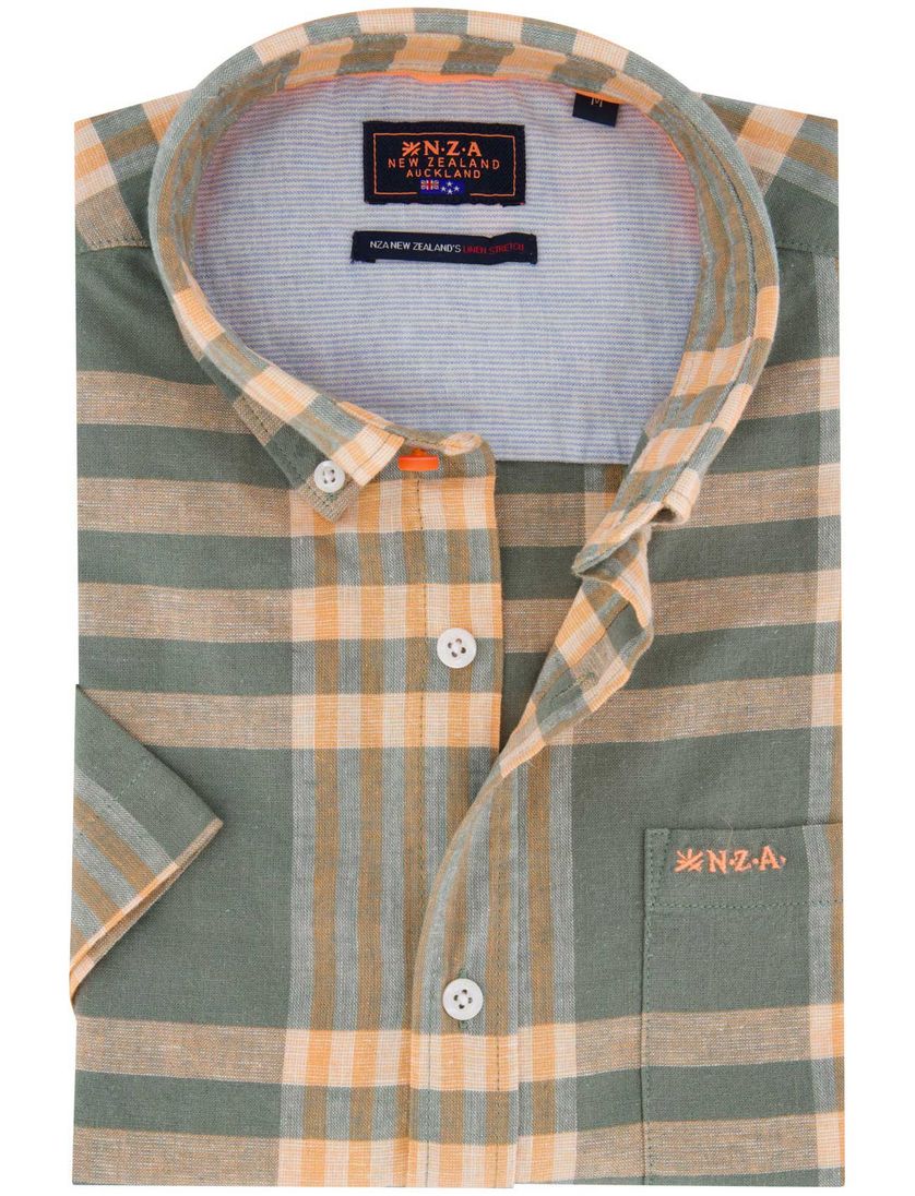 NZA overhemd groen linnen met borstzak