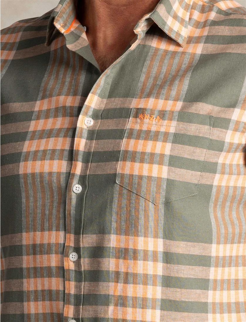 NZA overhemd groen linnen met borstzak