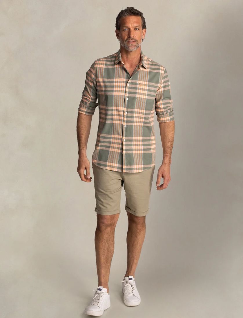 NZA overhemd groen linnen met borstzak