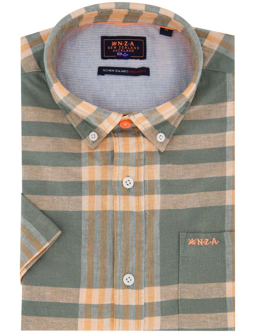NZA overhemd groen linnen met borstzak