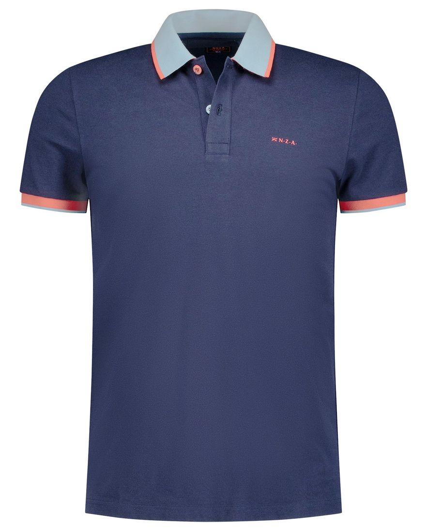 NZA poloshirt navy katoen met lichtblauwe kraag
