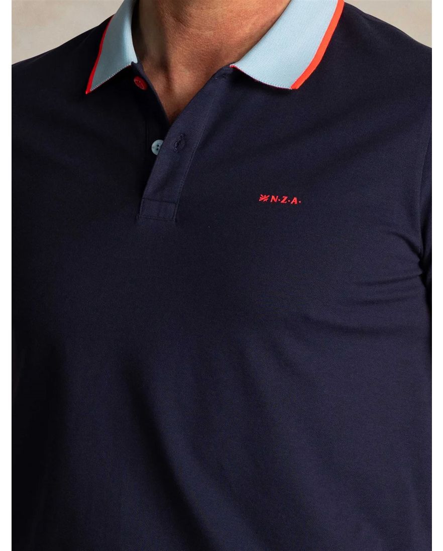 NZA poloshirt navy katoen met lichtblauwe kraag