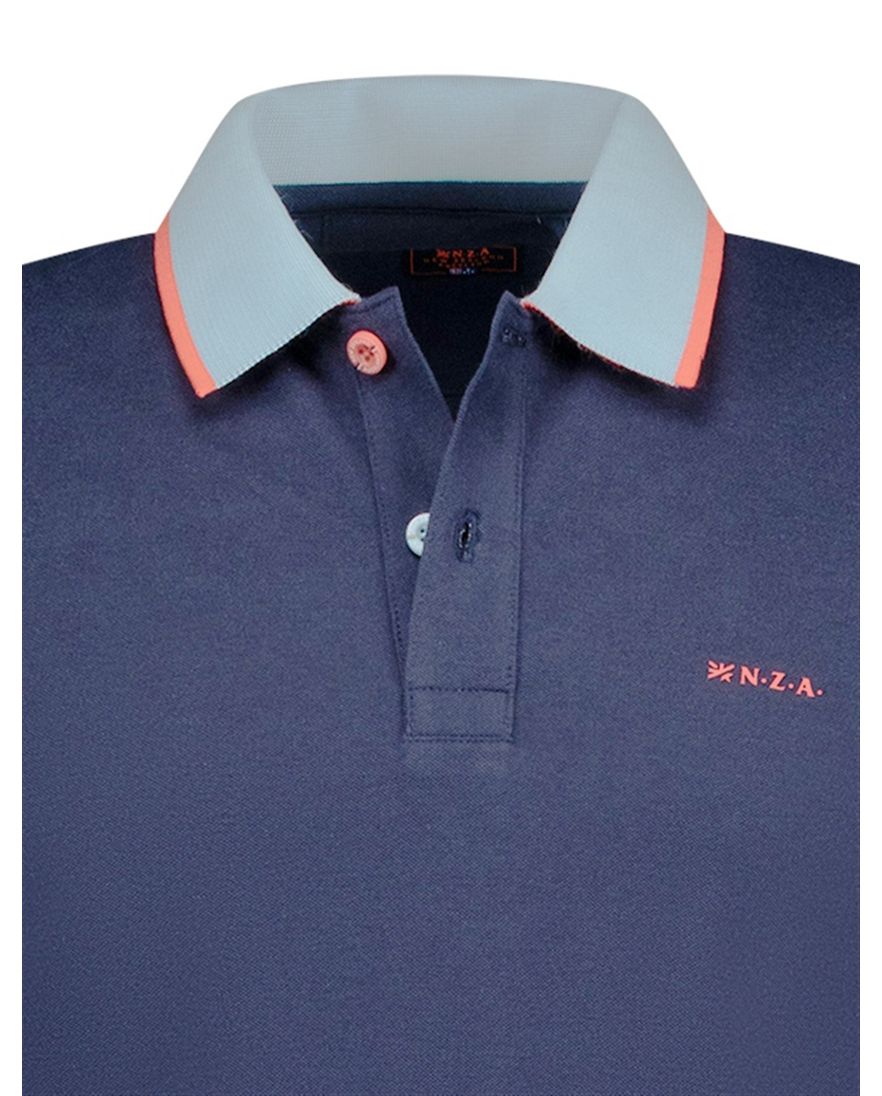 NZA poloshirt navy katoen met lichtblauwe kraag