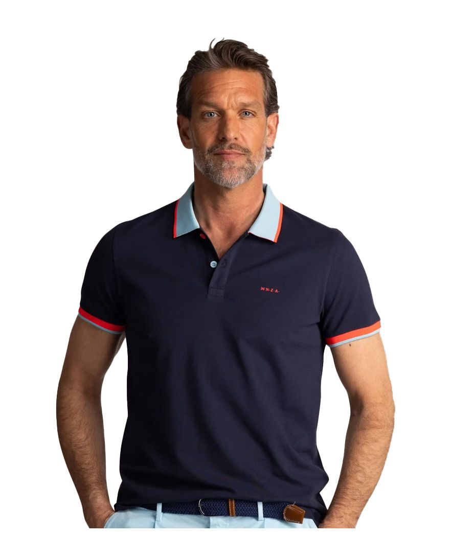 NZA poloshirt navy katoen met lichtblauwe kraag
