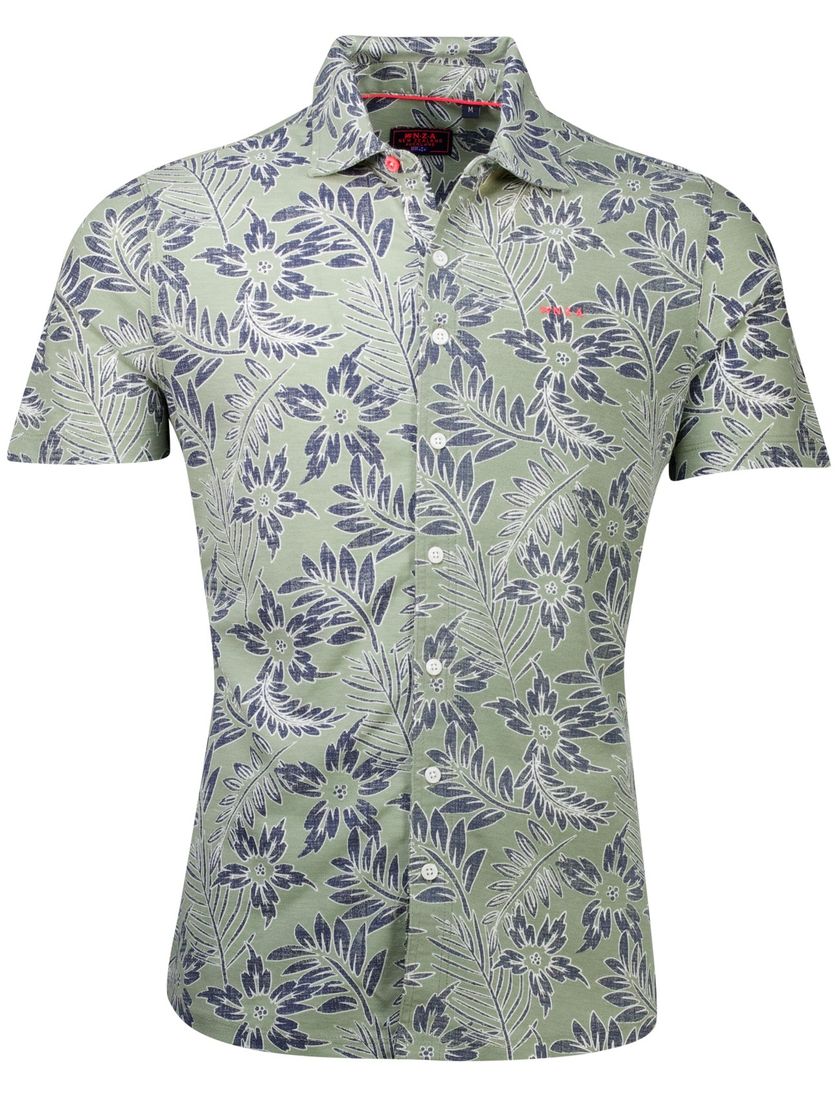NZA overhemd korte mouw groen geprint