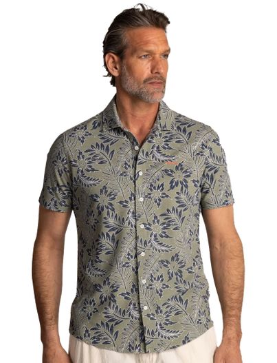 New Zealand NZA overhemd korte mouw groen geprint