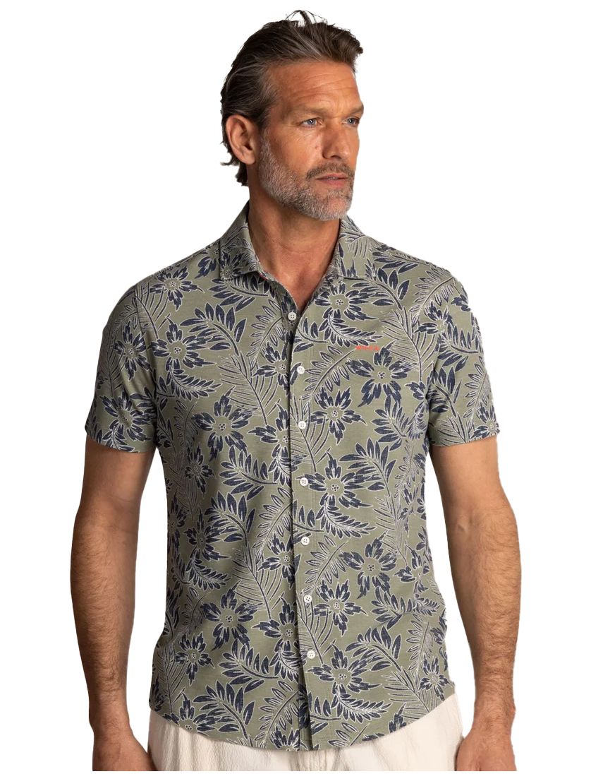 NZA overhemd korte mouw groen geprint