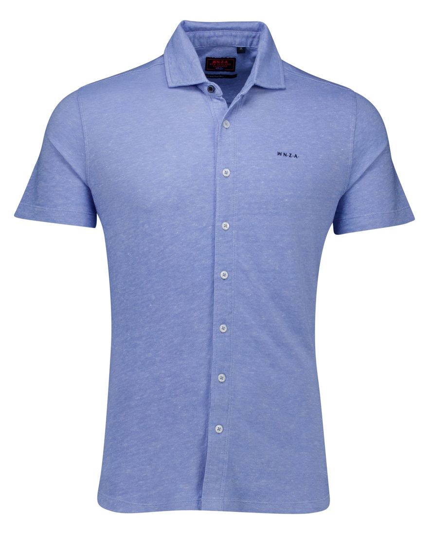 NZA overhemd korte mouw blauw effen