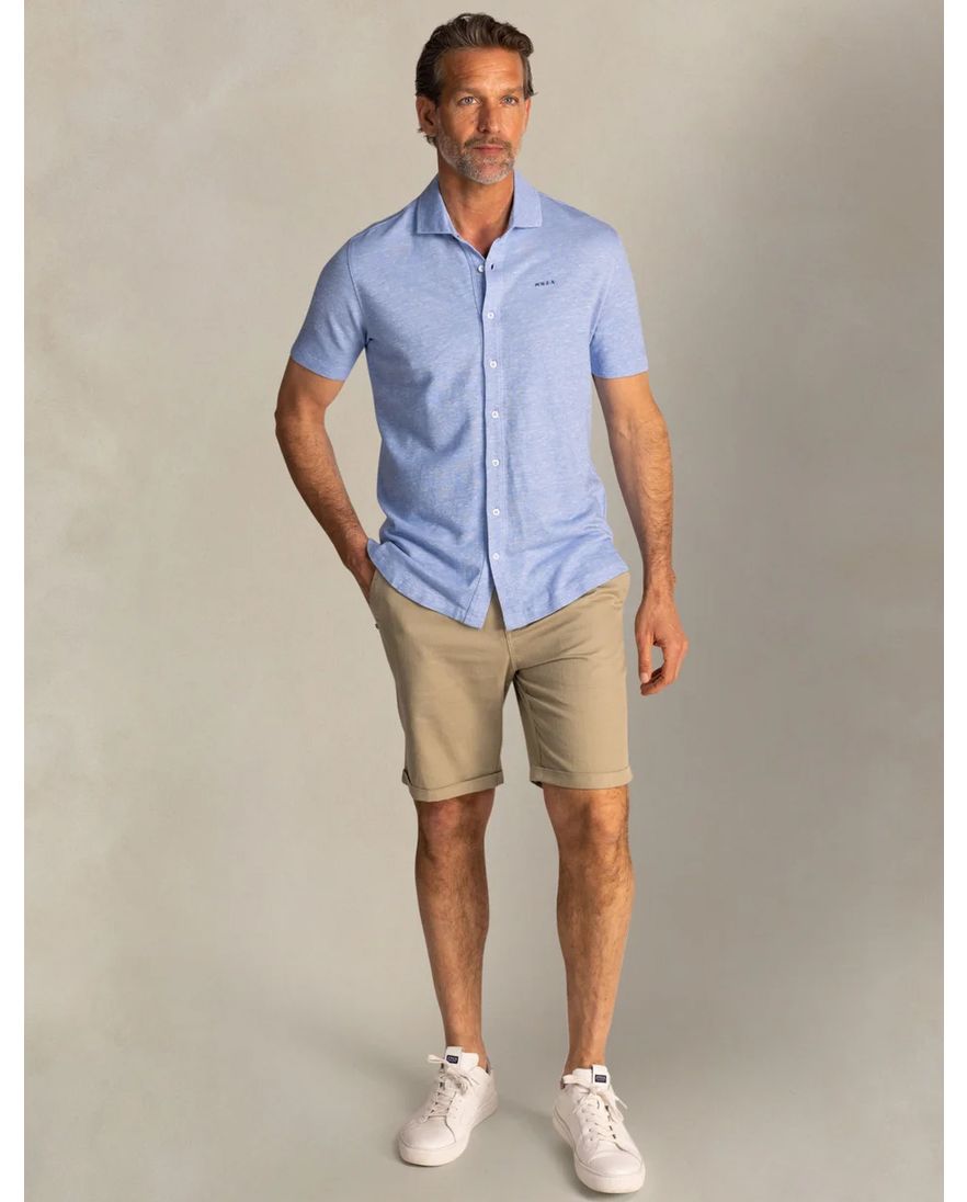 NZA overhemd korte mouw blauw effen