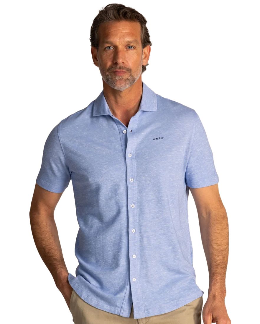 NZA overhemd korte mouw blauw effen