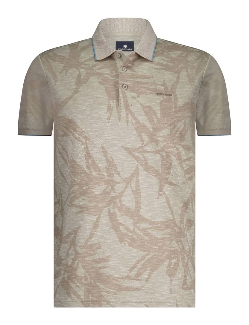 State of Art korte mouw polo beige blauw geprint korte mouwen