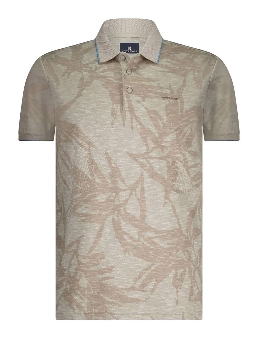 State of Art korte mouw polo beige blauw geprint korte mouwen