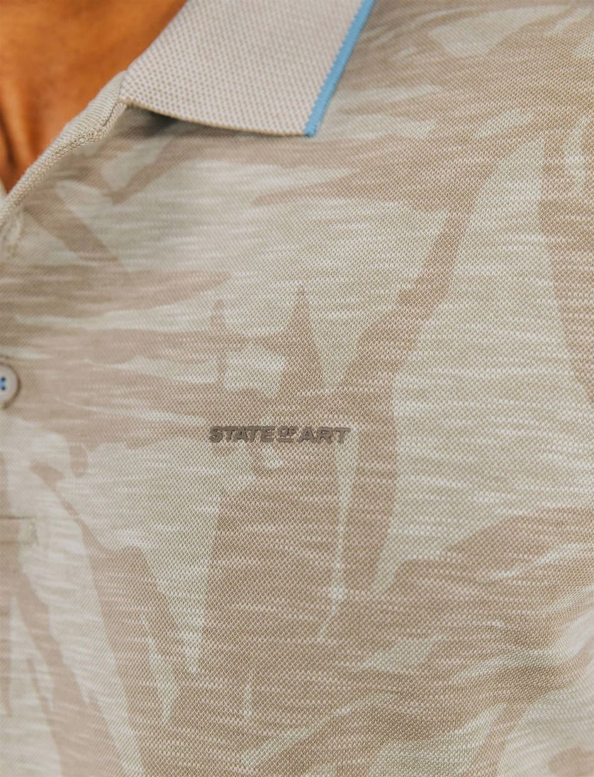 State of Art korte mouw polo beige blauw geprint korte mouwen
