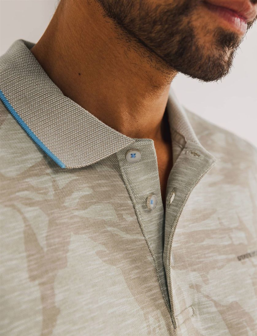 State of Art korte mouw polo beige blauw geprint korte mouwen