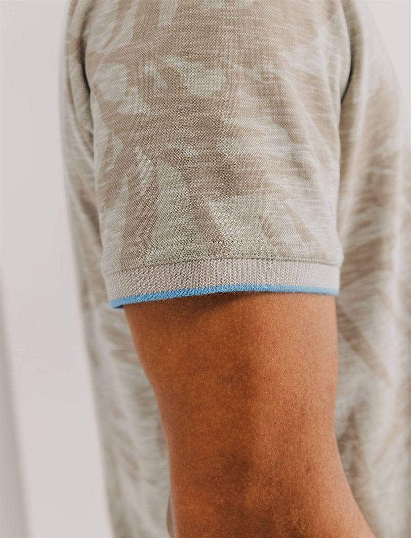 State of Art korte mouw polo beige blauw geprint korte mouwen