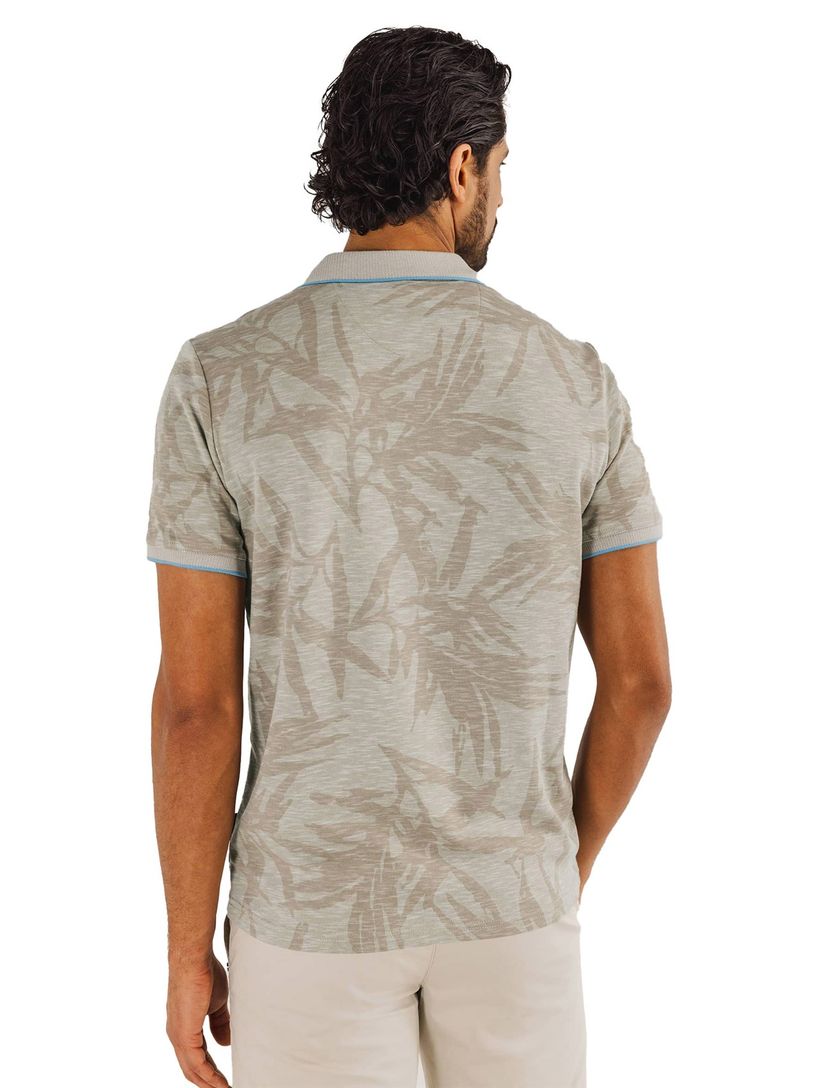 State of Art korte mouw polo beige blauw geprint korte mouwen