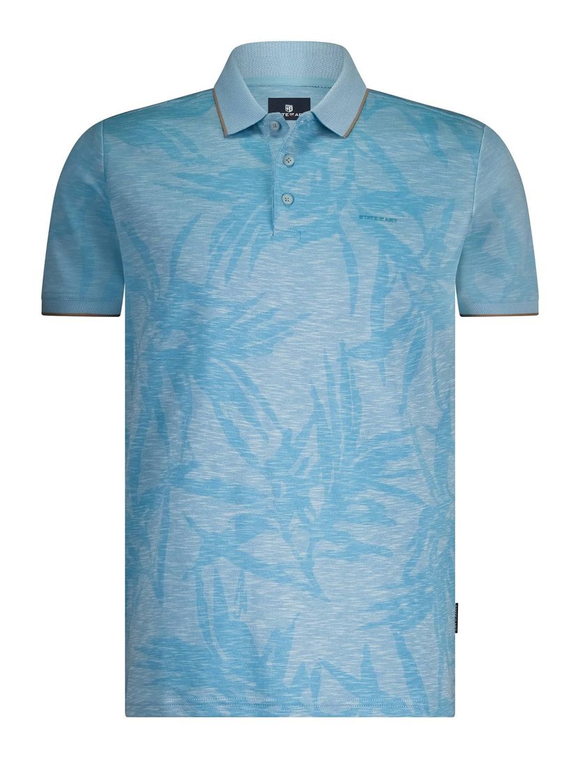 State of Art korte mouw polo blauw geprint 3-knoops