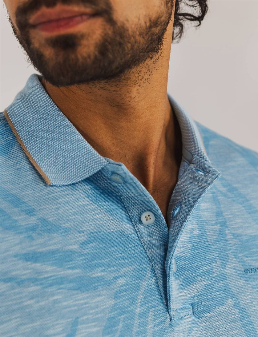 State of Art korte mouw polo blauw geprint 3-knoops