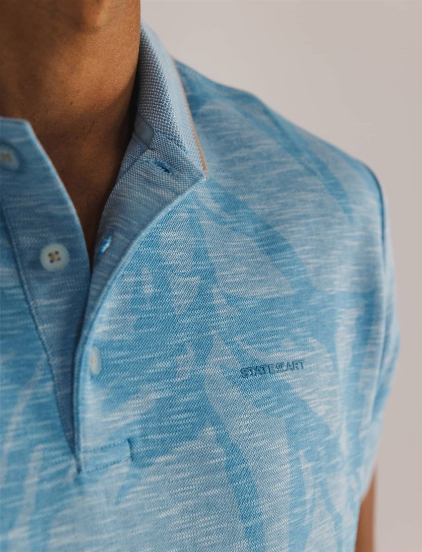 State of Art korte mouw polo blauw geprint 3-knoops