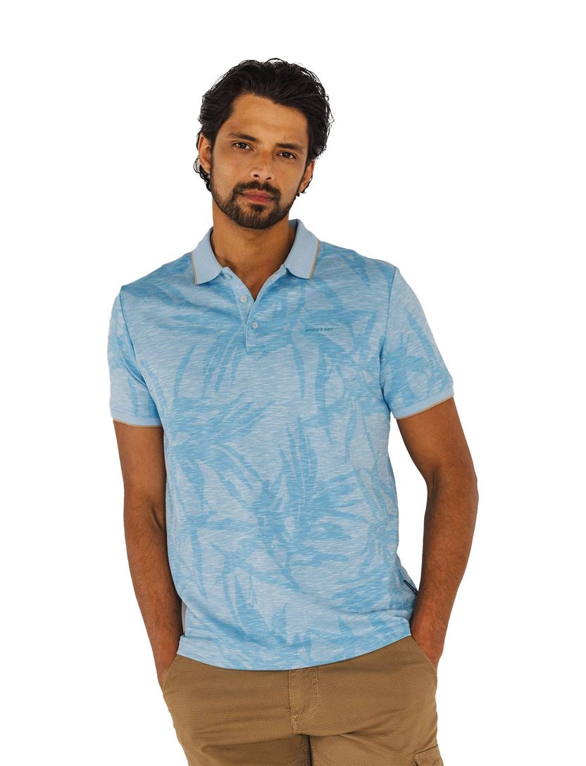 State of Art korte mouw polo blauw geprint 3-knoops