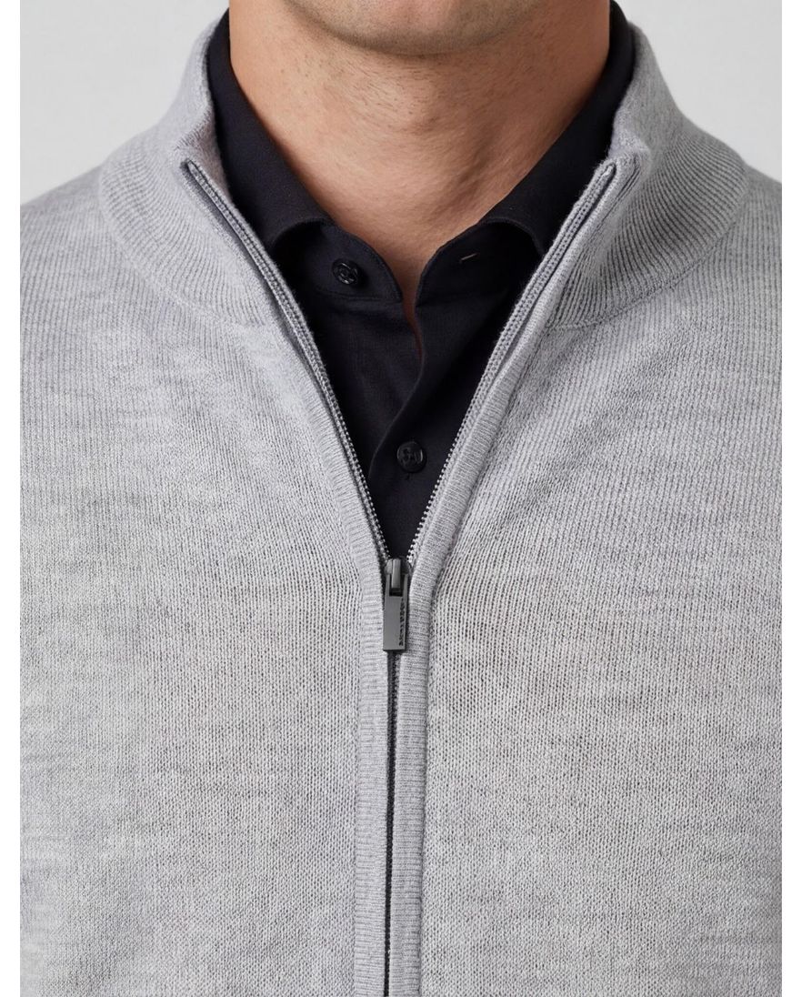 Thomas Maine gêmeleerd vest rits merinowol grijs