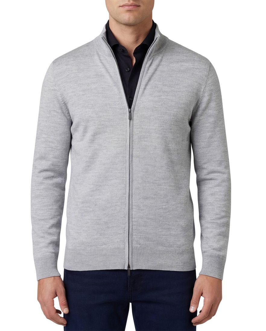 Thomas Maine gêmeleerd vest rits merinowol grijs
