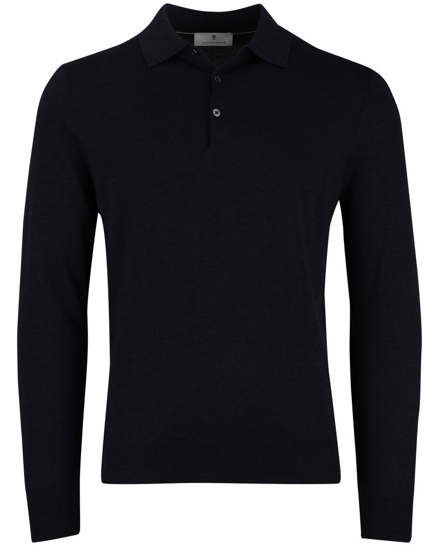 Thomas Maine navy trui effen merinowol normale fit