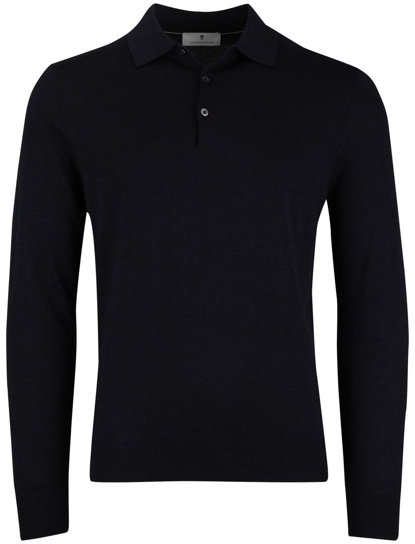 Thomas Maine navy trui merinowol effen normale fit