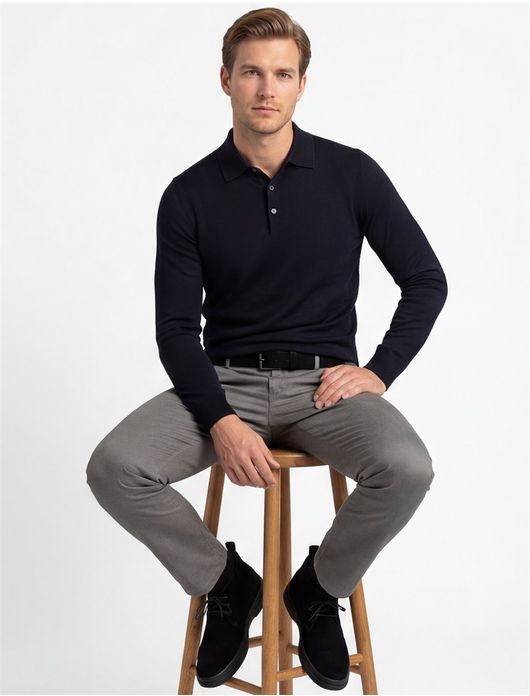 Thomas Maine trui 3-knoops donkerblauw