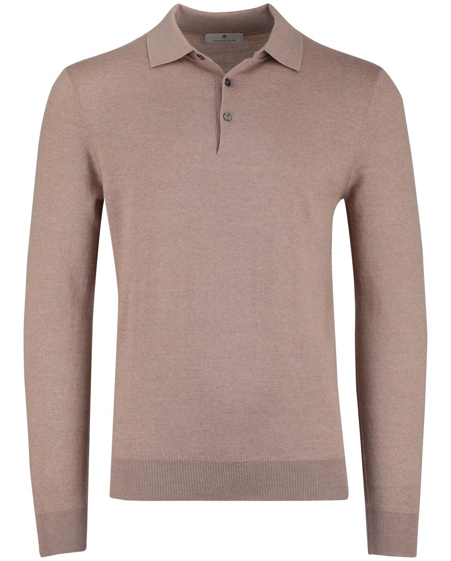 Thomas Maine trui effen beige normale fit katoen