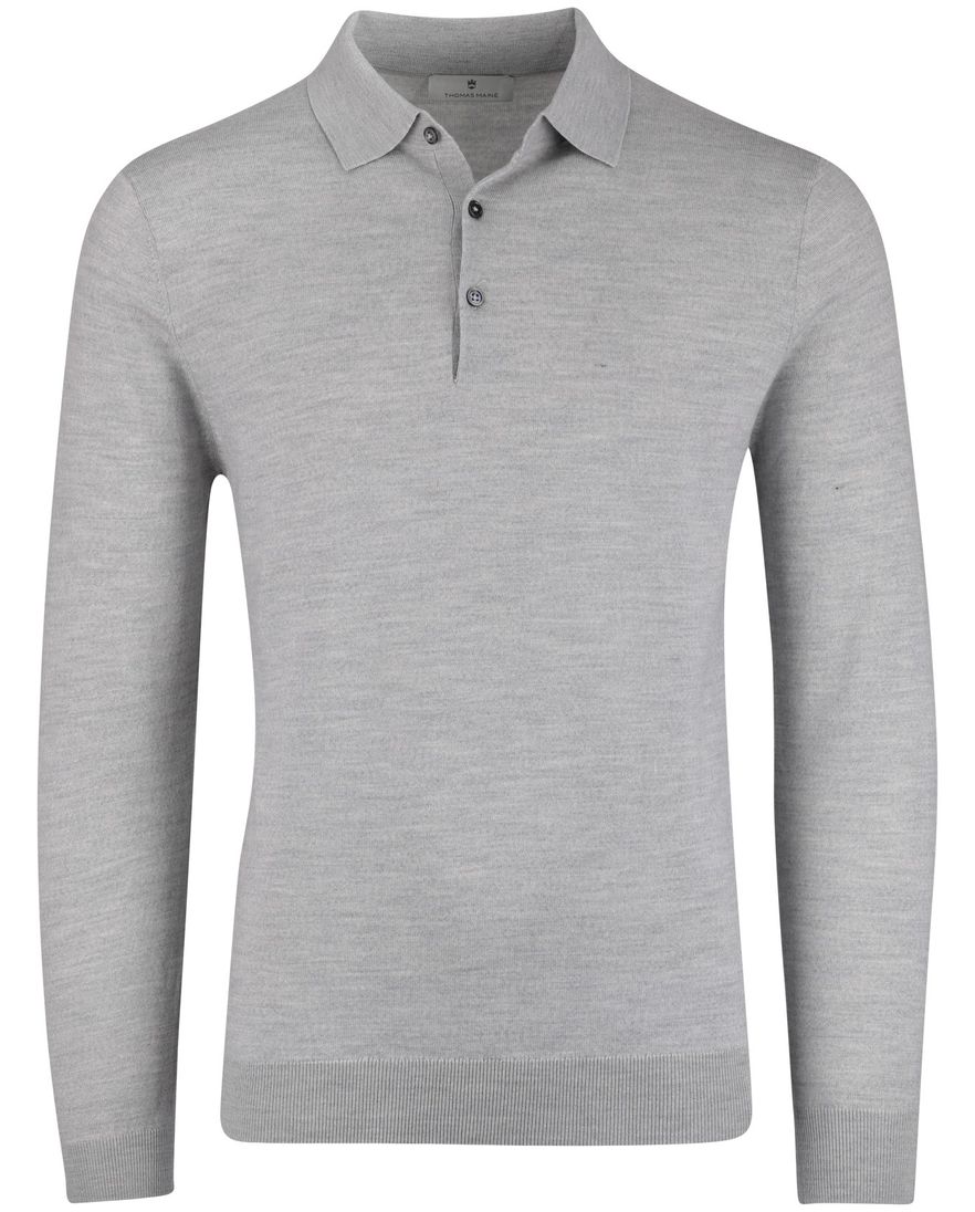 Thomas Maine trui effen grijs merinowol knopen