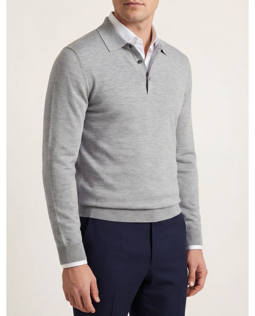 Thomas Maine trui effen grijs merinowol knopen