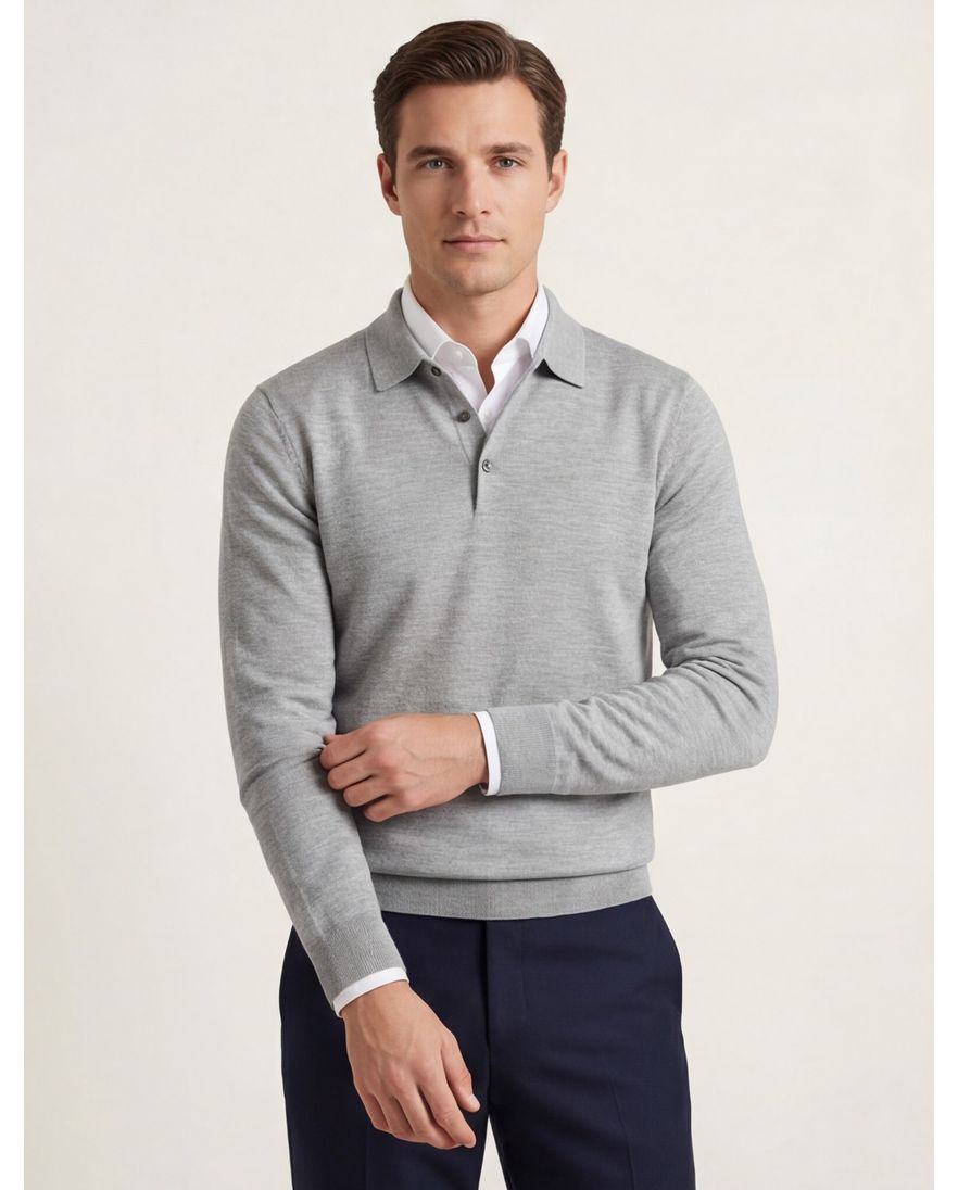 Thomas Maine trui effen grijs merinowol knopen