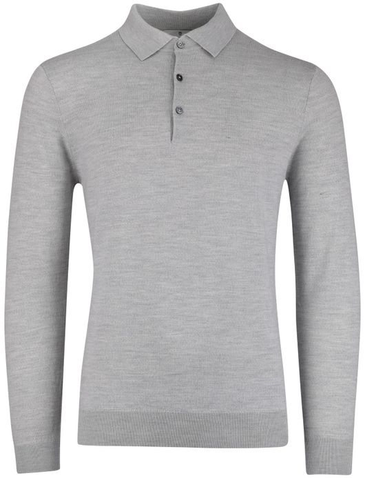 Thomas Maine trui grijs effen merinowol knopen