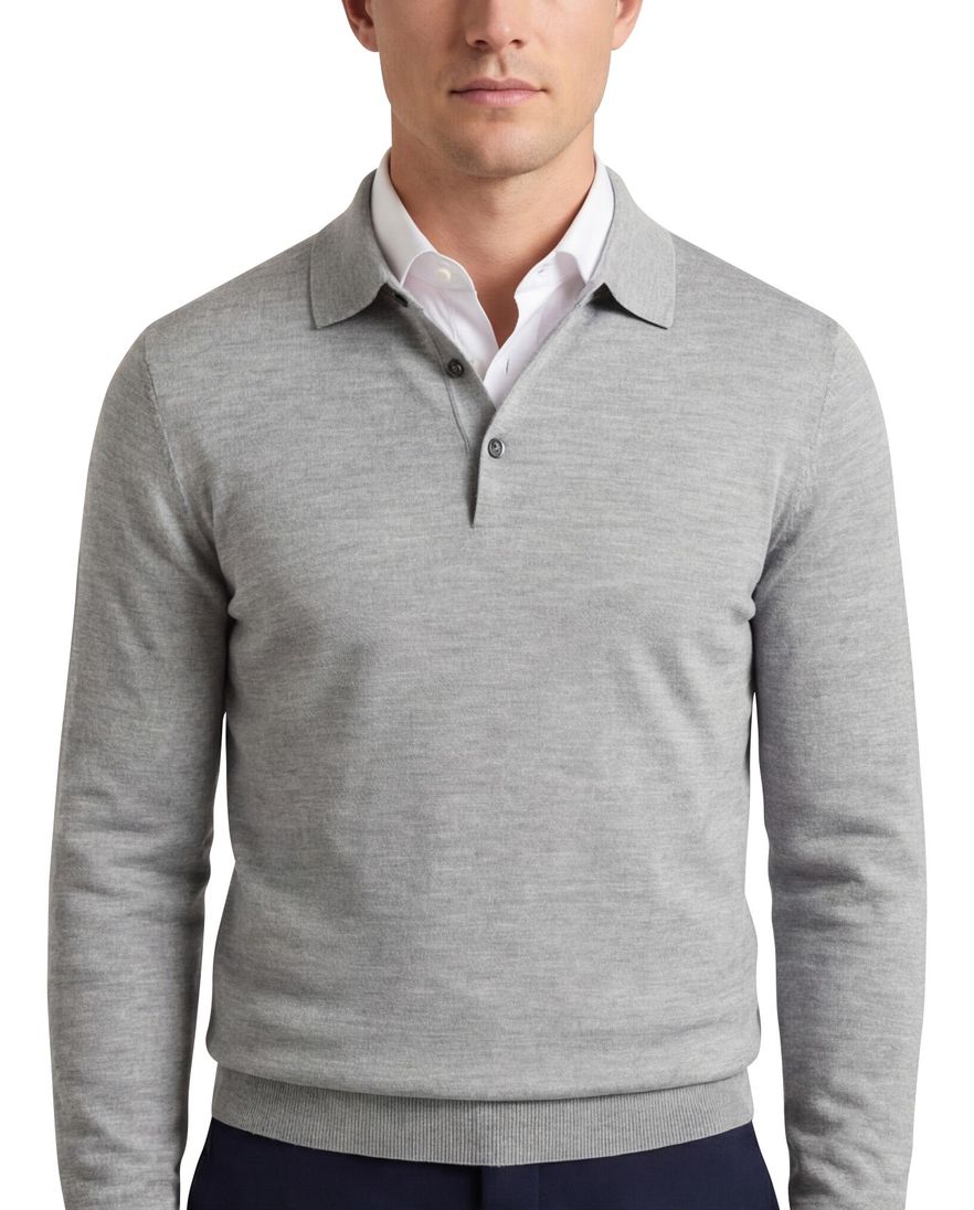 Thomas Maine trui effen grijs merinowol knopen