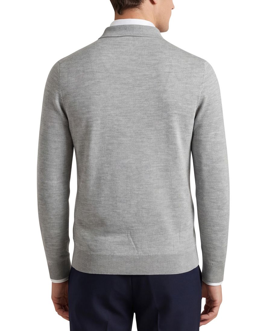 Thomas Maine trui effen grijs merinowol knopen