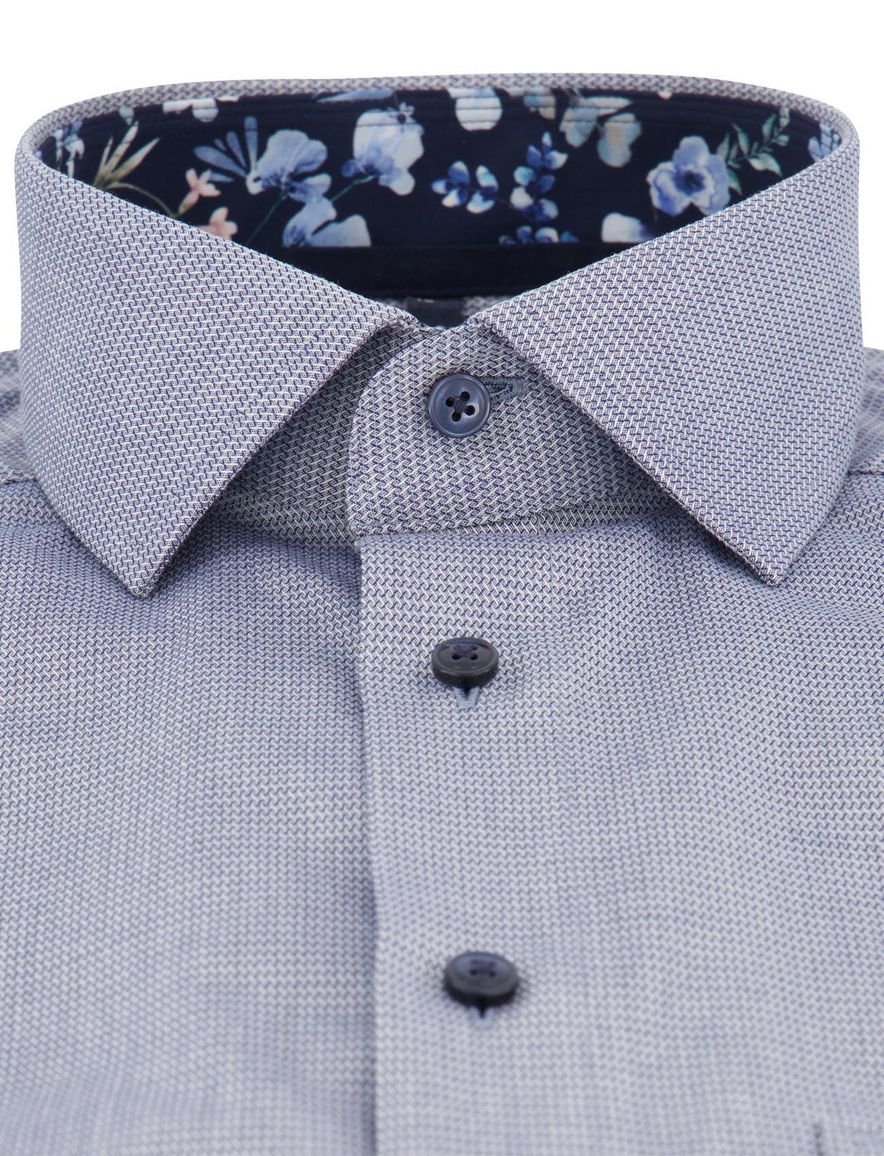 Olymp Modern Fit overhemd geprint blauw strijkvrij korte mouw